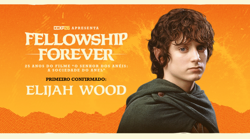 Pela primeira vez no Brasil, Elijah Wood, é um dos convidados da CCXP26 em comemoração ao 25º aniversário de O Senhor dos Anéis: A Sociedade do Anel